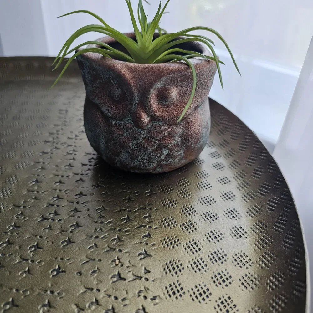 Upcycled Ceramic Owl Trio Rustic Copper Patina Finish Versatile Fall/Halloween